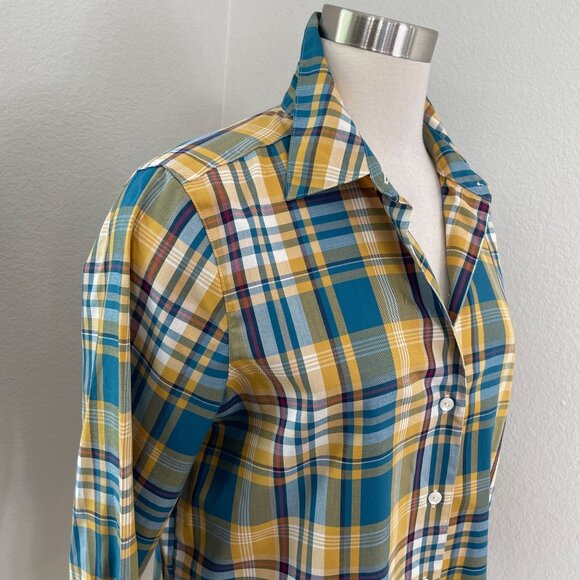 Foxcroft Appleseeds Womens 10 Wrinkle Free Plaid Button Up Shirt Shaped Fit Top - Picture 2 of 10